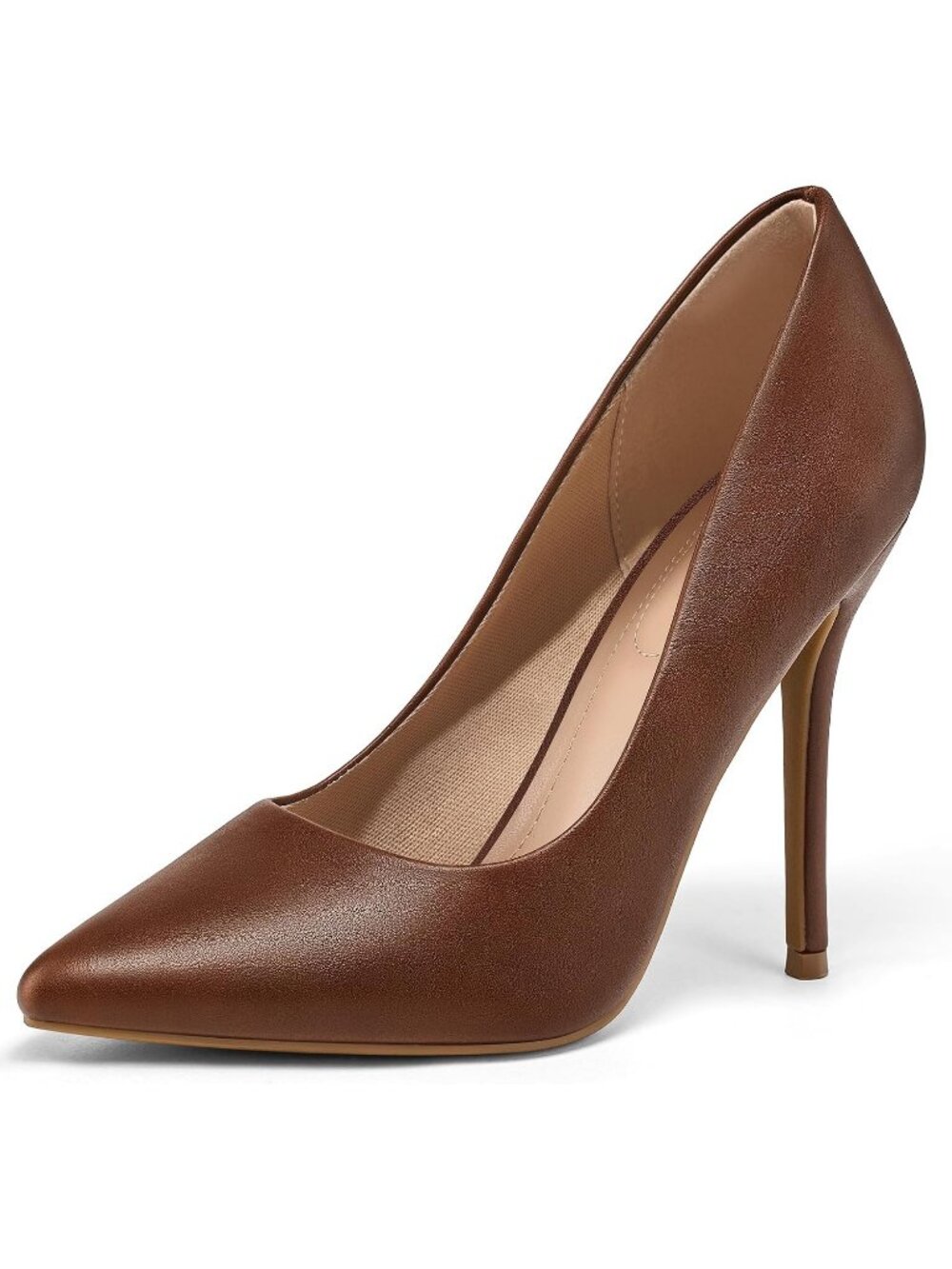 Women's Brown Pull On Pumps Closed Pointed Toe Stiletto High 4IN Heels Shoes